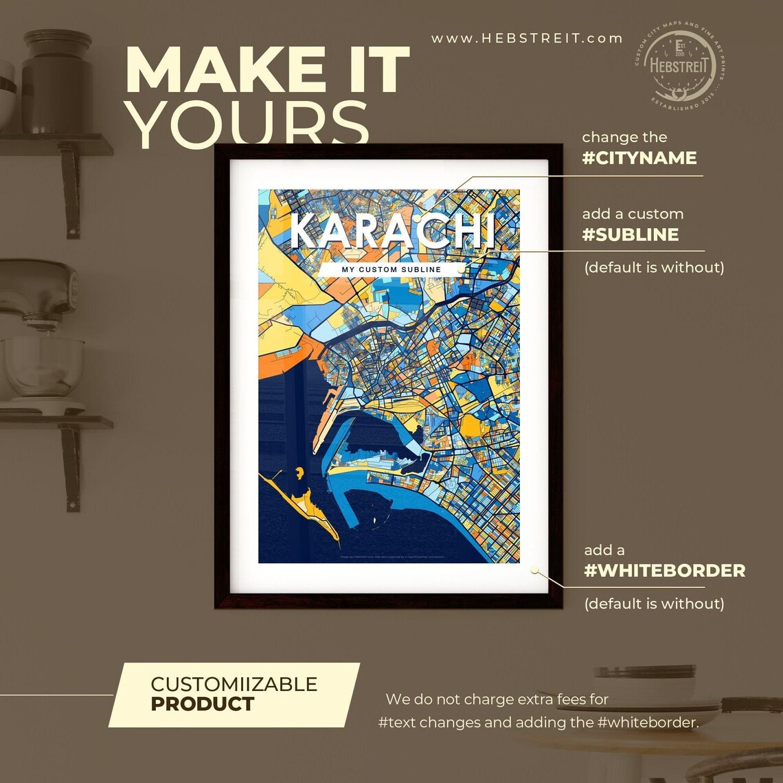Karachi Pakistan Bold Dark Blue Orange City Street Map Art Poster - Image 2