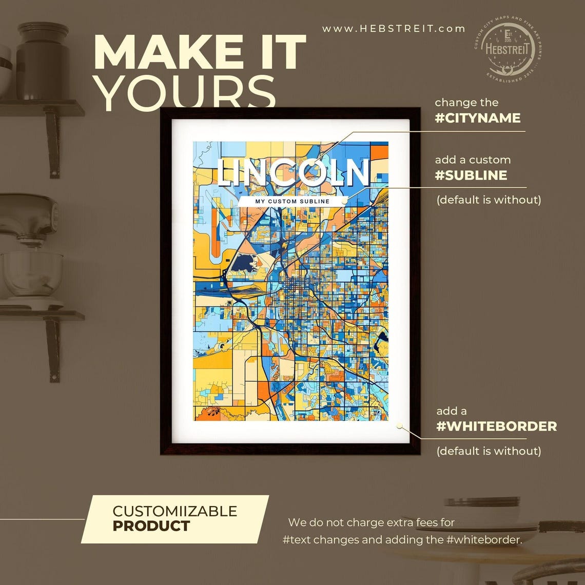 Lincoln Nebraska Vibrant Colorful Illustrated Street Map Art Poster - Image 2