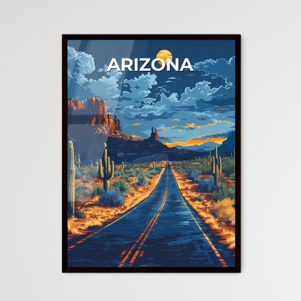 Arizona Desert Highway Twilight Vintage Travel Southwest Poster