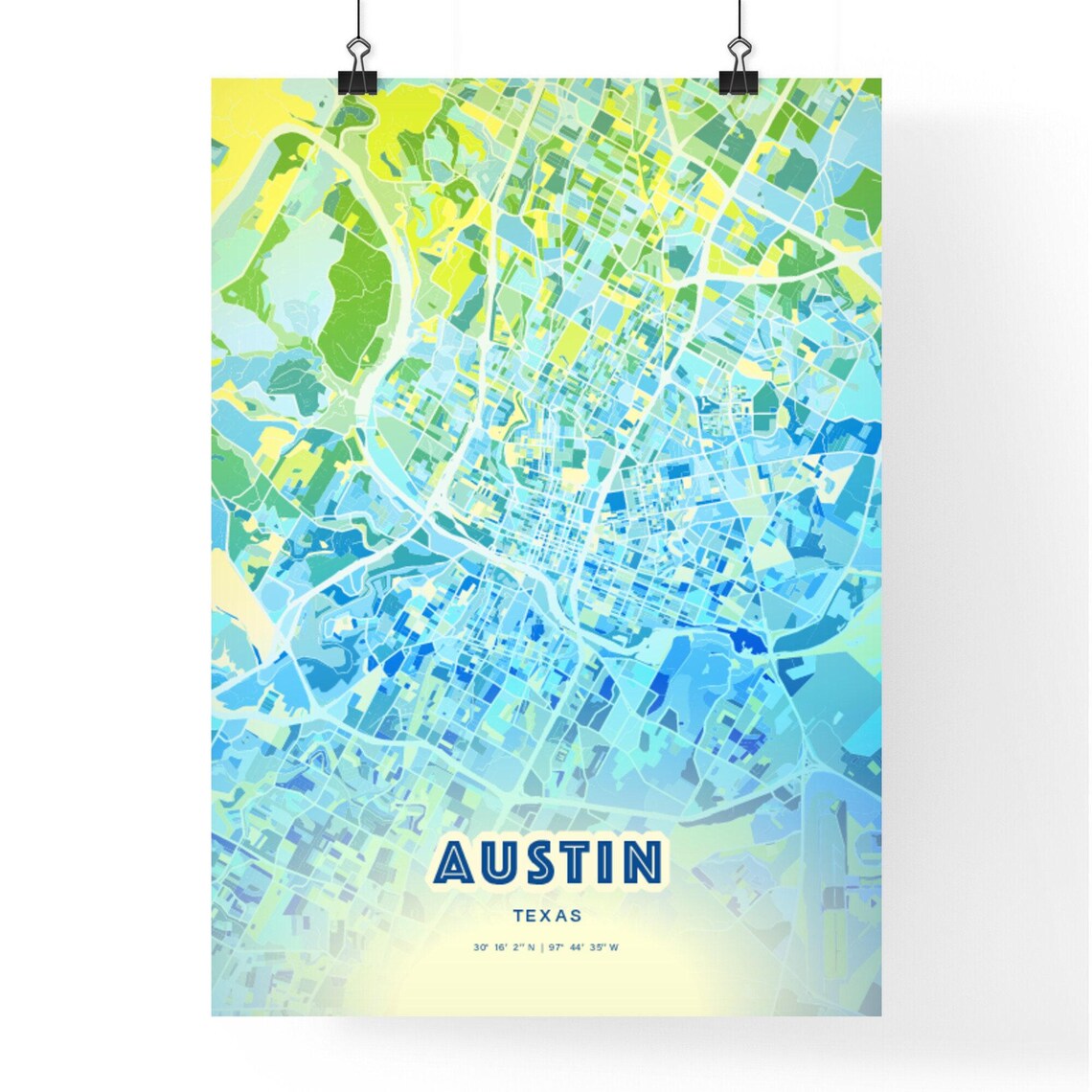 Austin Texas Colorful Abstract Watercolor City Street Map Art Poster - Image 3