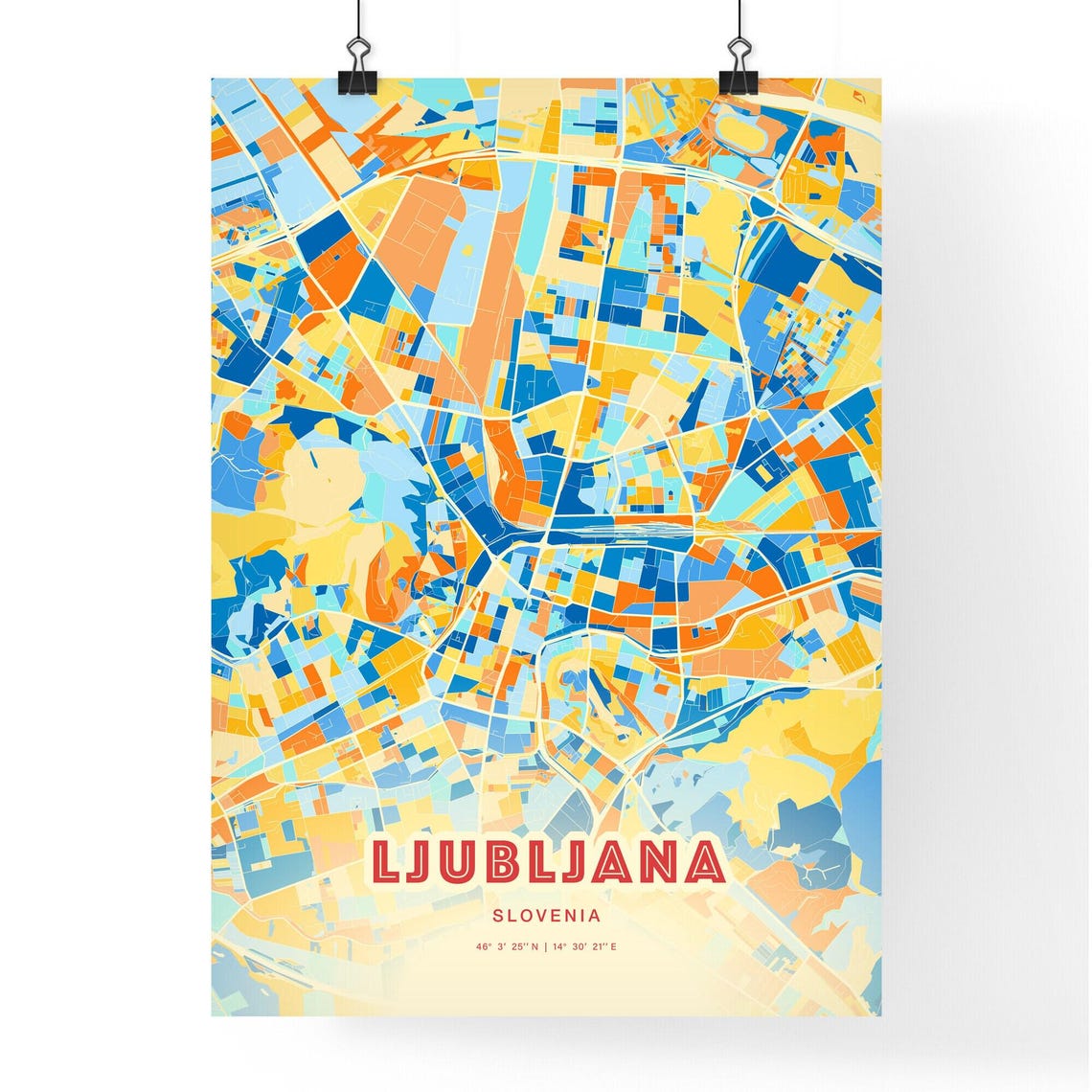 Ljubljana Slovenia Modern Colorful City Map Blue Orange Poster - Image 3