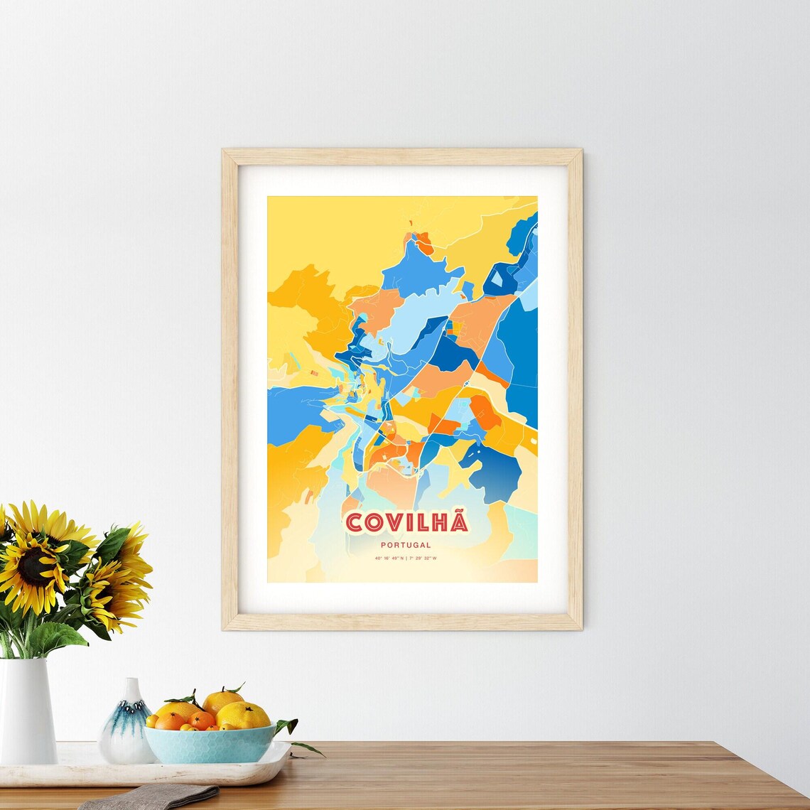 Colorful Blue and Orange Covilha Portugal Street Map Art City Poster - Image 2