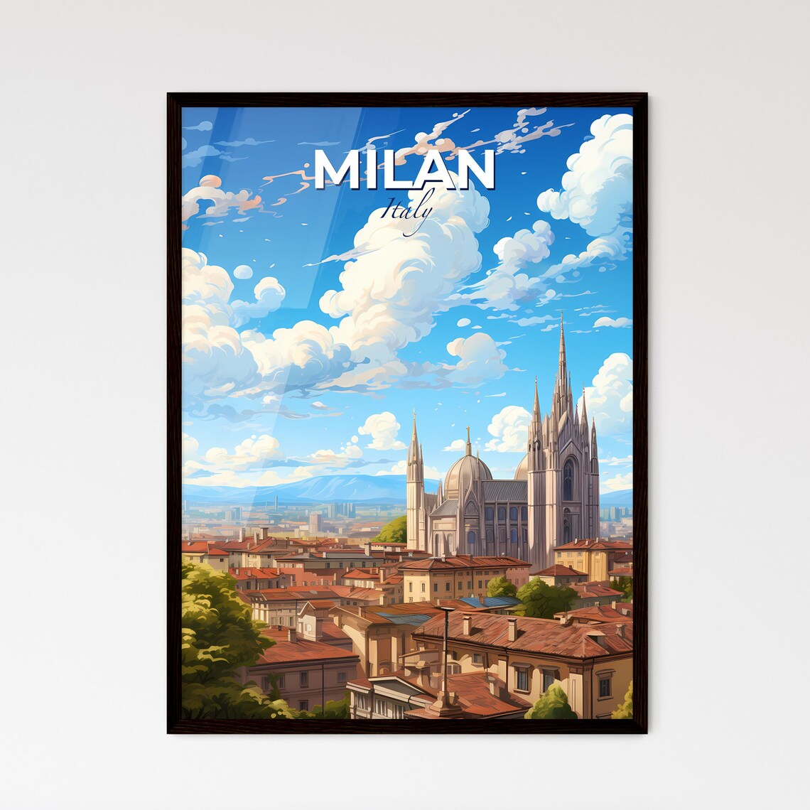 Milan Italy Duomo Cathedral Rooftops Old Town Skyline Poster