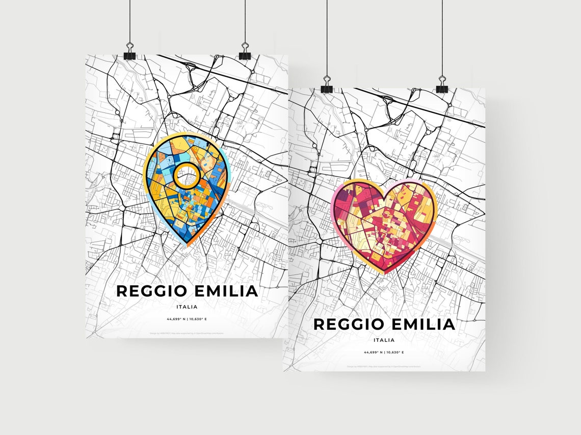 Reggio Emilia Italy Where It All Began Heart Map Coordinates Poster - Image 2
