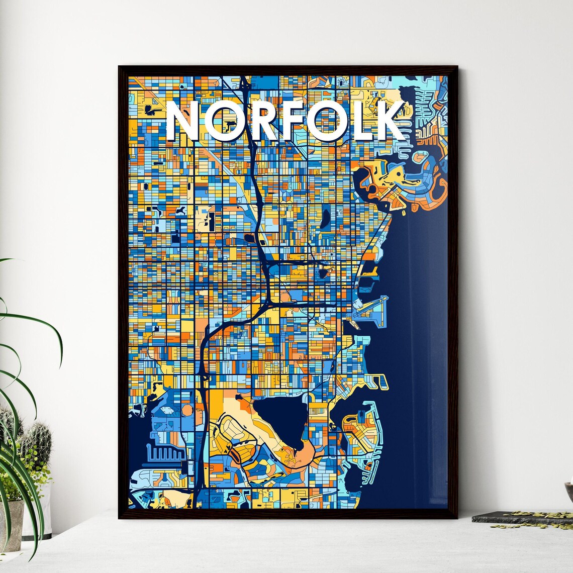 Norfolk Virginia Vibrant Colorful Illustrated Street Map Art Poster