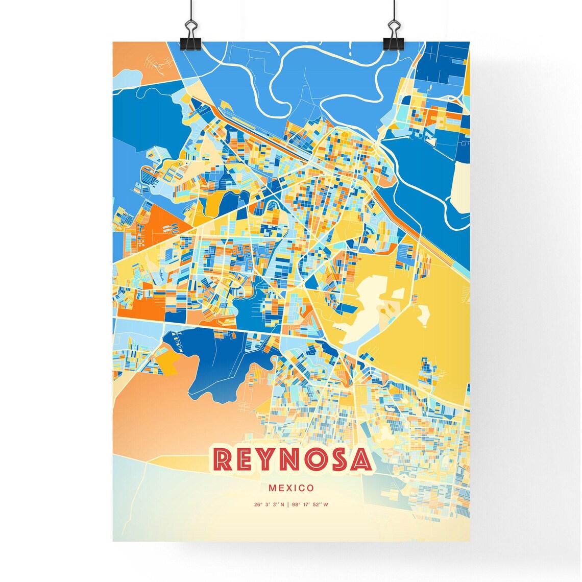 Abstract Reynosa Mexico Modern Colorful City Street Map Art Poster