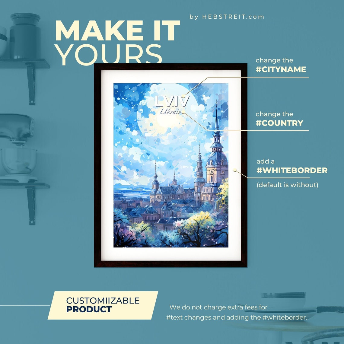 Lviv Ukraine Historic Churches Moonlit Illustrated Travel Poster - Image 2