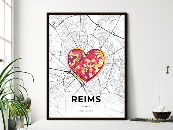 Reims France City Modern Minimalist Heart Street Map Art Poster