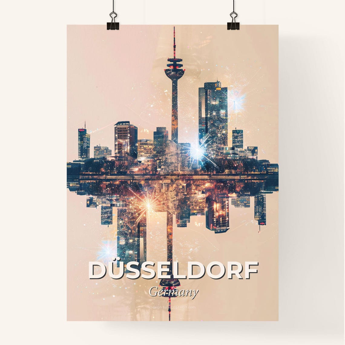 Dusseldorf Germany TV Tower Mirrored Sparkle City Skyline Poster - Image 4