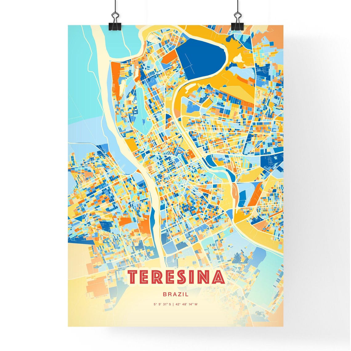 Teresina Brazil Vibrant Colorful Modern City Street Map Art Poster - Image 3