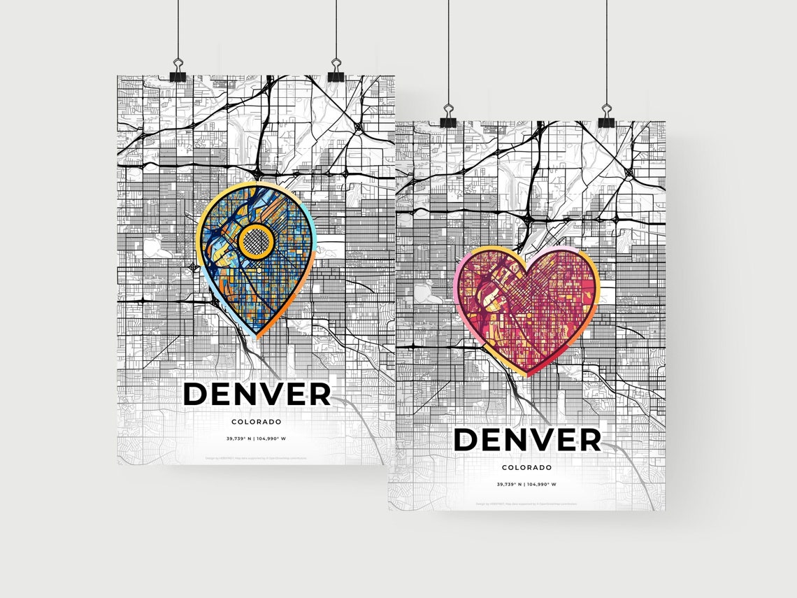 Denver Colorado Minimal Map Art With Colorful Heart Icon Poster - Image 2