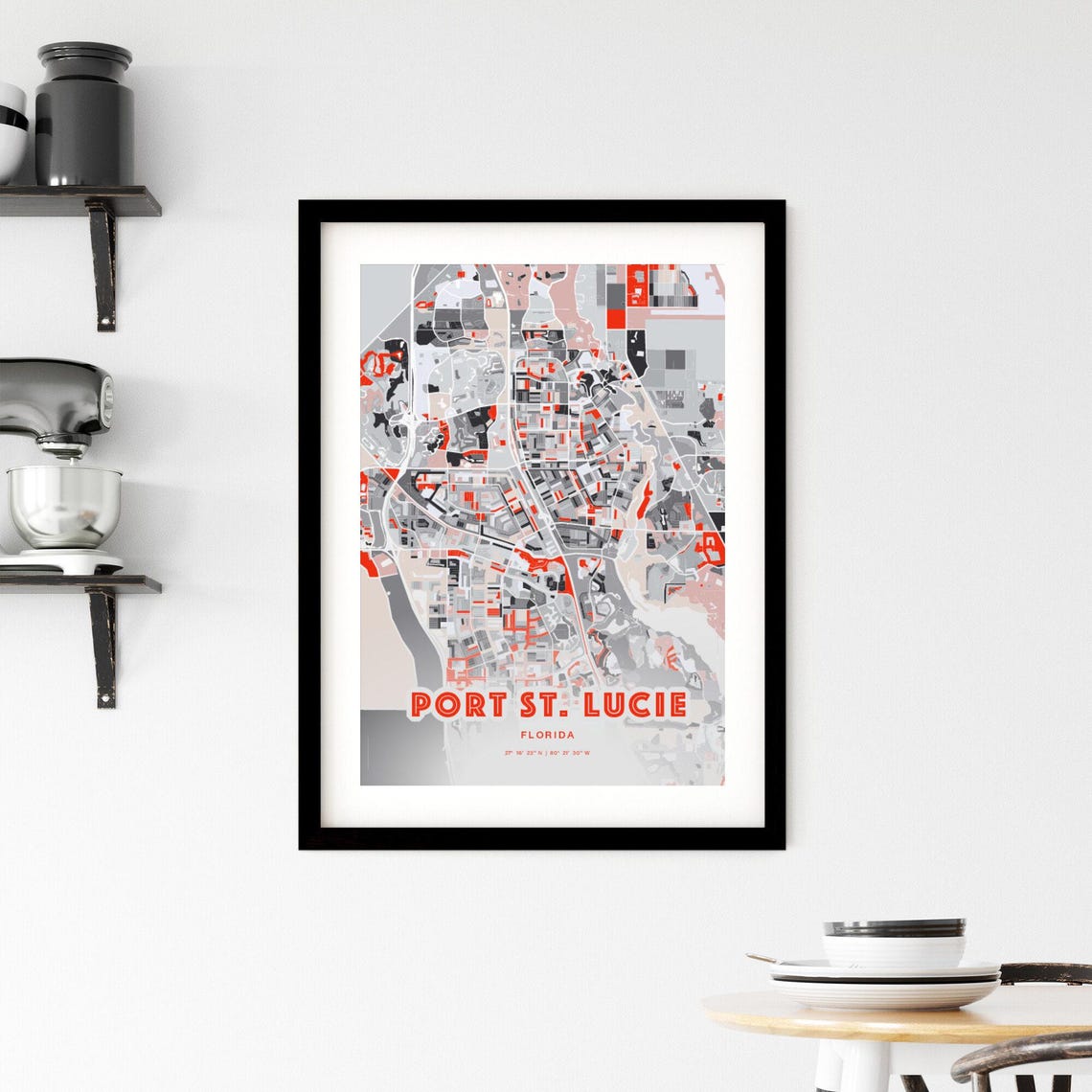 Port St Lucie Florida City Map Art Modern Red Gray Decor Poster - Image 2