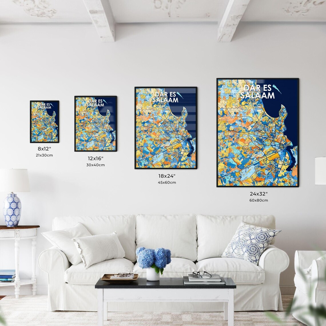 Dar Es Salaam Tanzania Colorful Blue Orange City Street Map Art Poster - Image 3