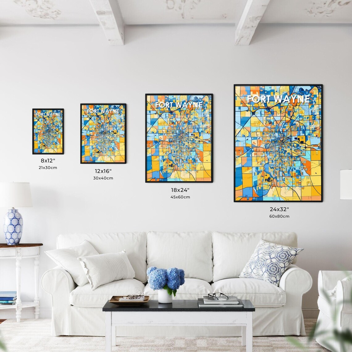 Fort Wayne Indiana Colorful Modern City Street Map Artwork Poster - Image 3