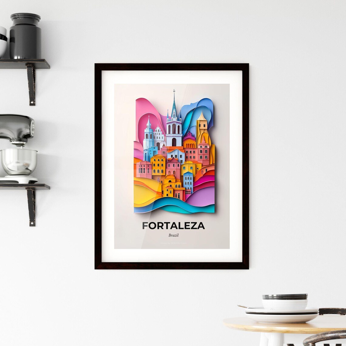Fortaleza Brazil Colorful Church Towers Paper Cut Travel Poster - Image 2