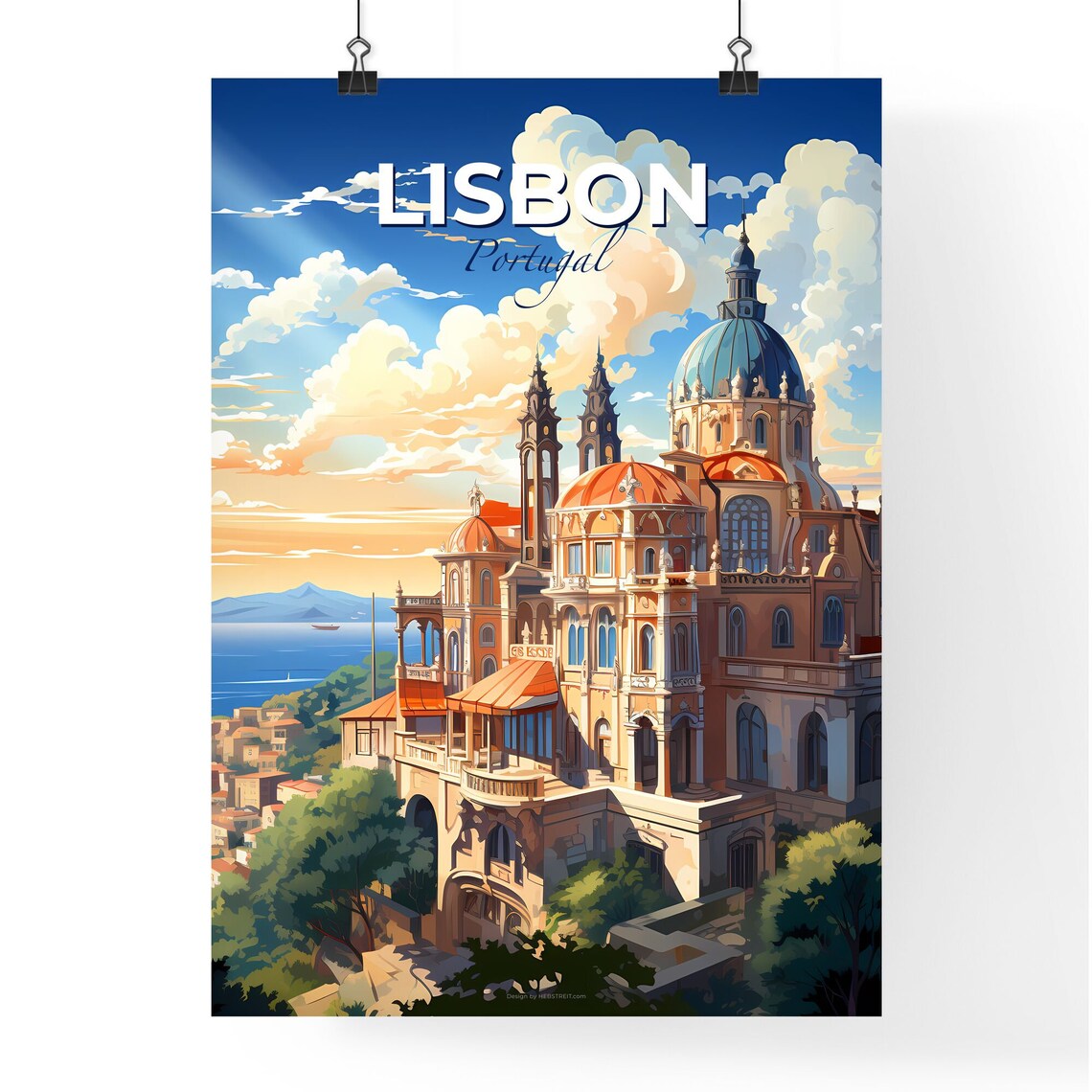 Vivid Lisbon Portugal Domed Historic Palace Over the Bay Poster - Image 4