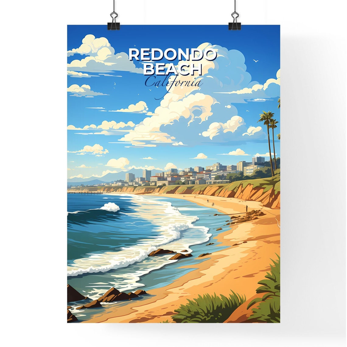 Redondo Beach California Ocean Waves Sandy Cliffs Shoreline Poster - Image 4
