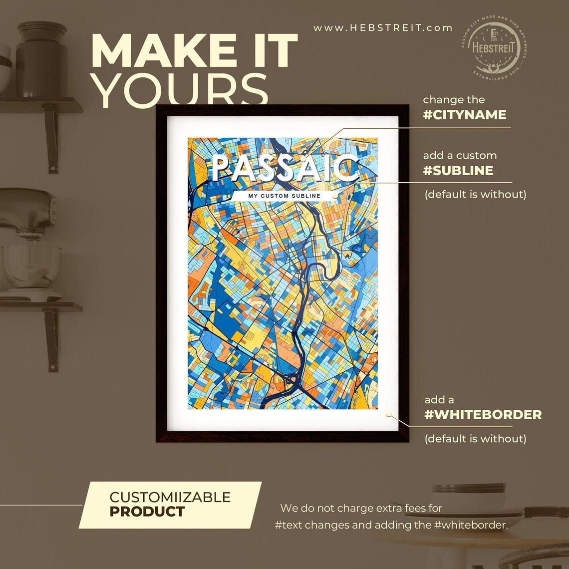 Passaic New Jersey Vibrant Colorful Illustrated Street Map Art Poster - Image 2