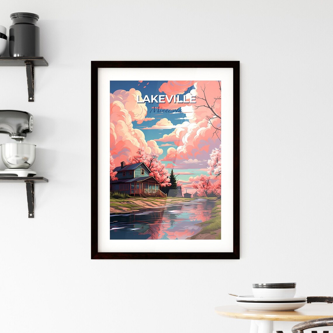 Lakeville Minnesota Lakeside Cottage Blossom Sunset Travel Poster - Image 2