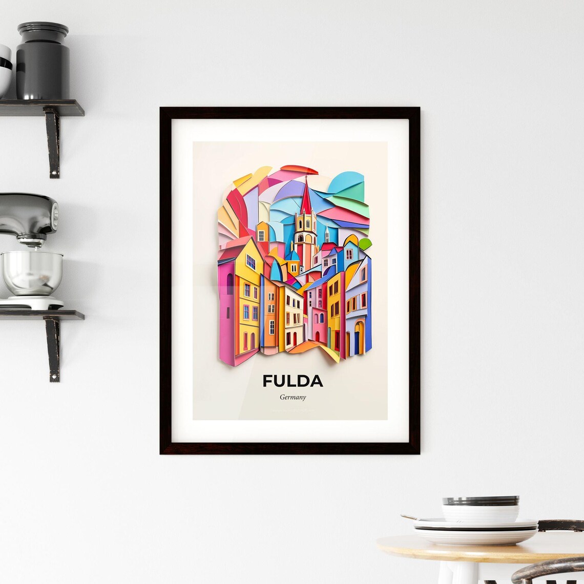 Fulda Germany Colorful Paper Cut Old Town and Church Spire Poster - Image 2