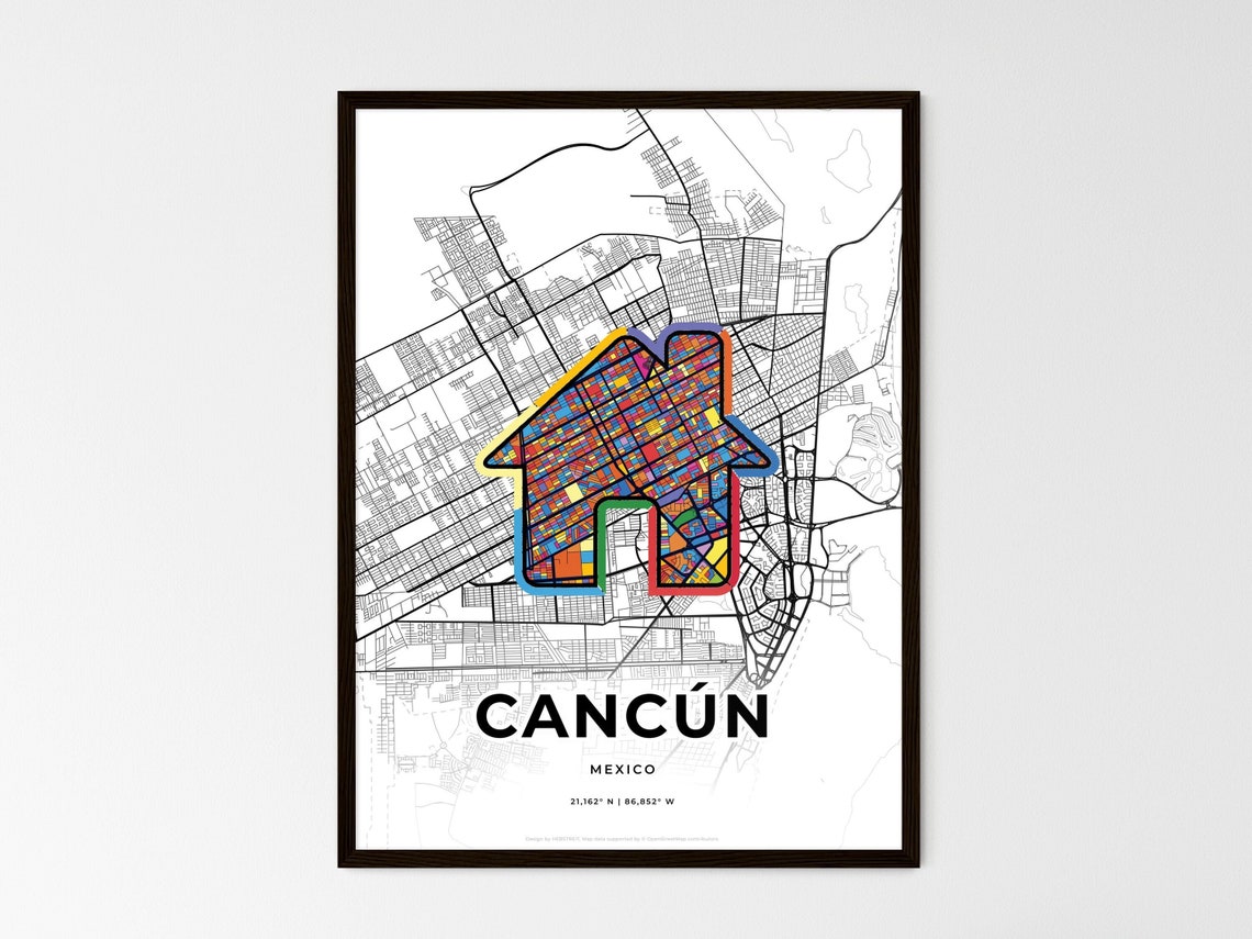 Cancun Mexico Minimal City Map Colorful Heart Icon Art Poster - Image 3