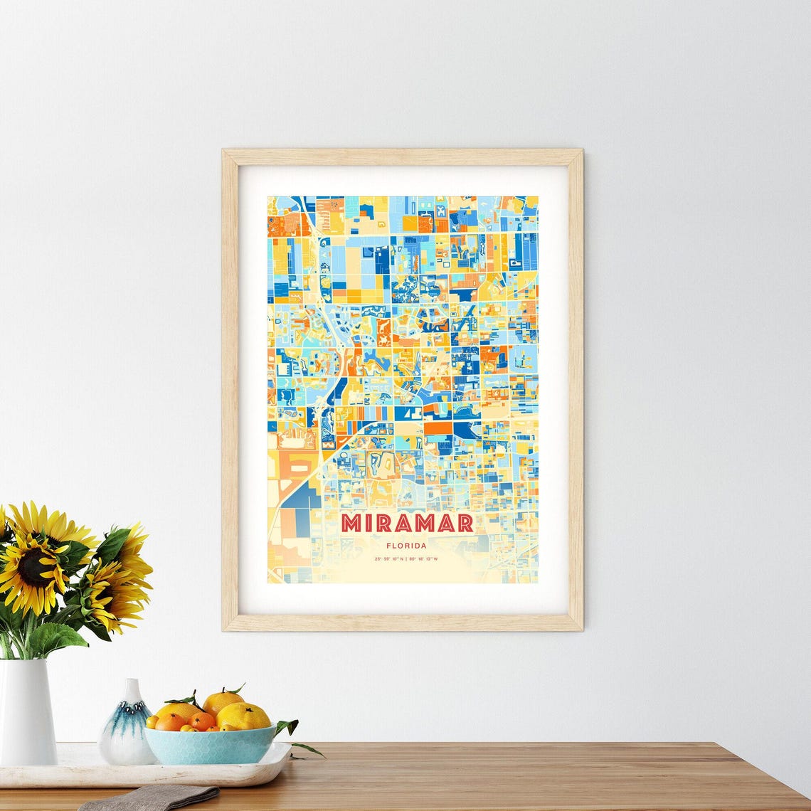 Miramar Florida Vibrant Colorful City Map Art Coordinates Poster - Image 2