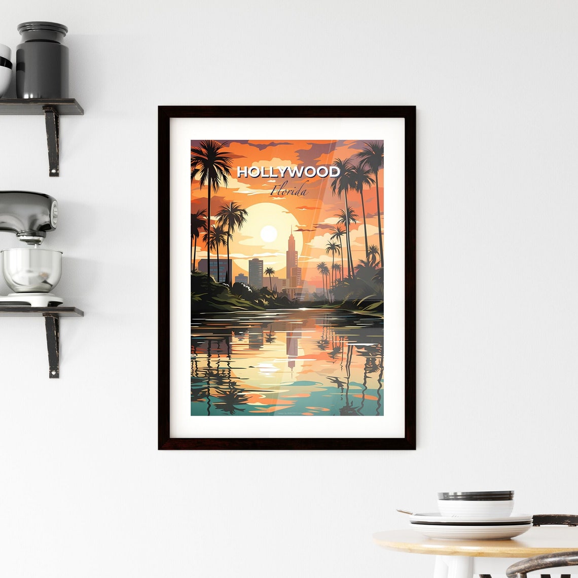 Hollywood Florida Sunset Palm Trees River Skyline Travel Poster - Image 2