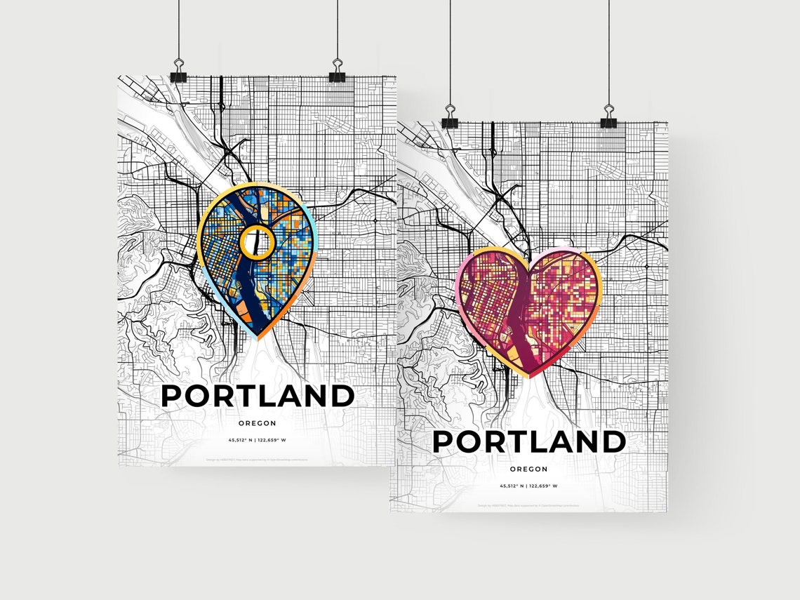 Portland Oregon Minimal City Map Colorful Heart Icon Art Poster - Image 2