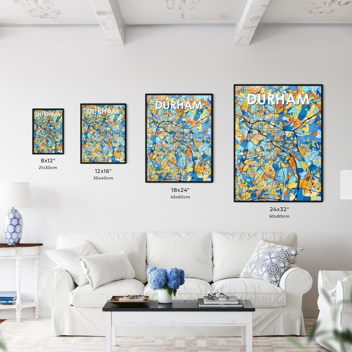 Durham Vibrant Geometric Mosaic City Street Map Artwork Poster - Image 3