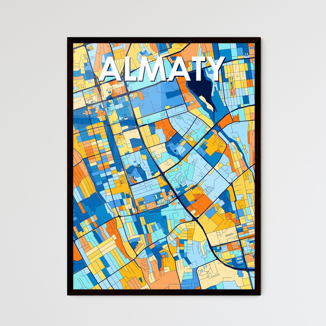 Almaty Kazakhstan Vibrant Colorful Modern City Street Map Art Poster