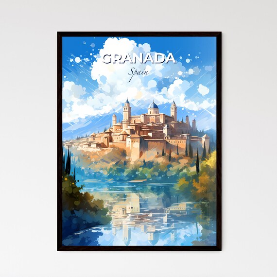 Granada Spain Hilltop Castle Riverside Watercolor Travel Poster