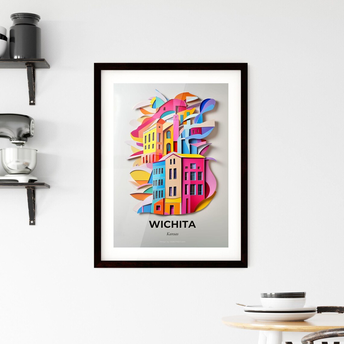 Wichita Kansas Colorful Paper Cut City Buildings Travel Poster Art - Image 2