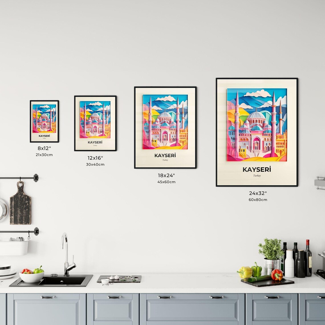 Kayseri Turkey Mosque Minarets Papercut City Art Travel Poster - Image 3
