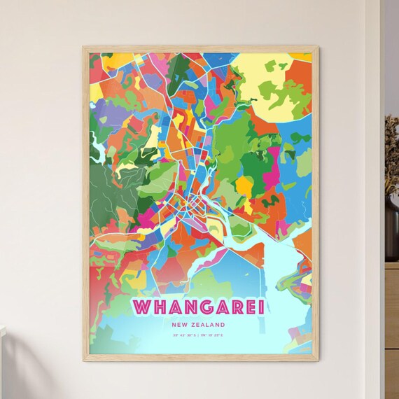Whangarei New Zealand Rainbow City Map Poster Vibrant Colorful Street Grid Art
