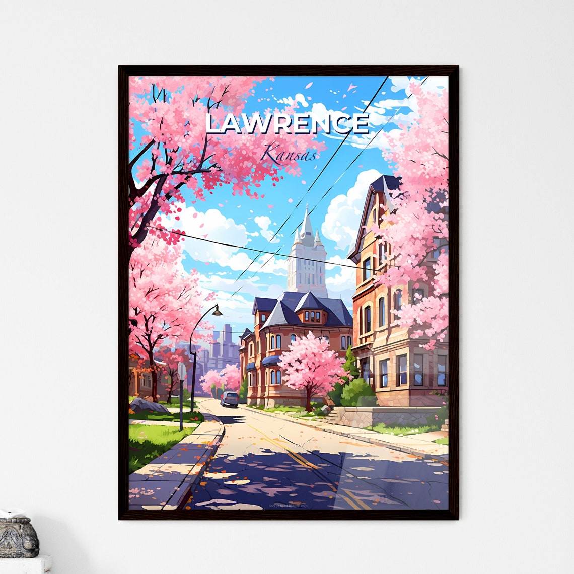 Lawrence Kansas Cherry Blossom Street Spring Travel Poster Art