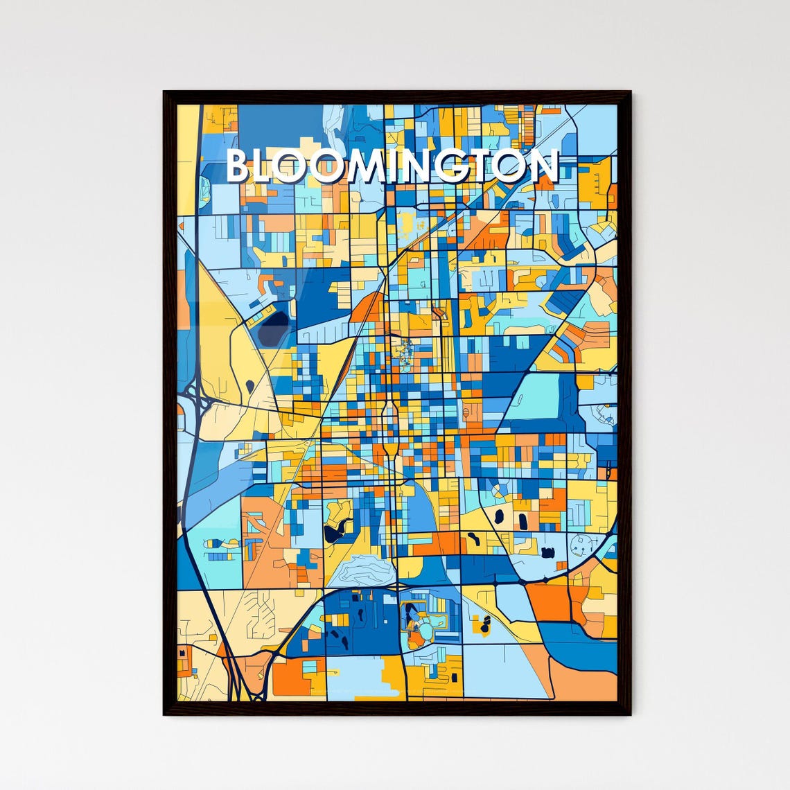 Bloomington Illinois Vibrant Blue Orange Mosaic City Street Map Poster