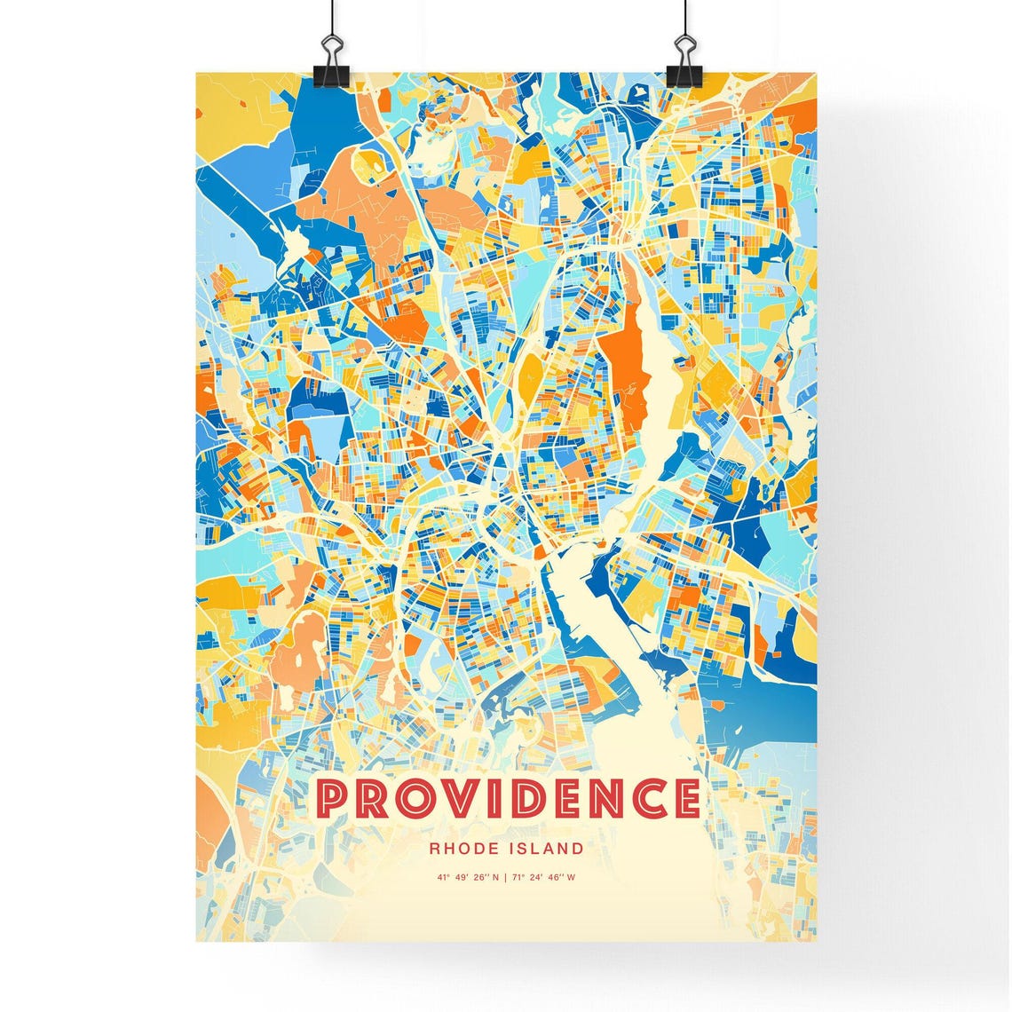 Providence Rhode Island Vibrant Blue Orange Mosaic City Map Poster - Image 3