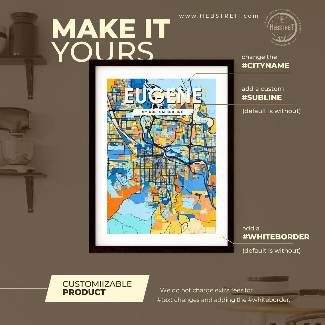 Eugene Oregon City Map Blue Orange Street Map Poster Pacific Gift - Image 2