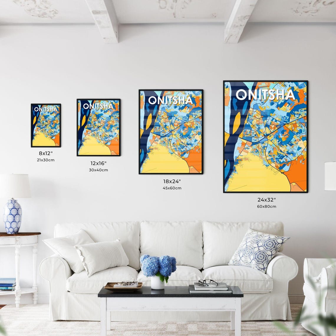 Onitsha Nigeria Vibrant Modern City River Map Artwork Poster - Image 3
