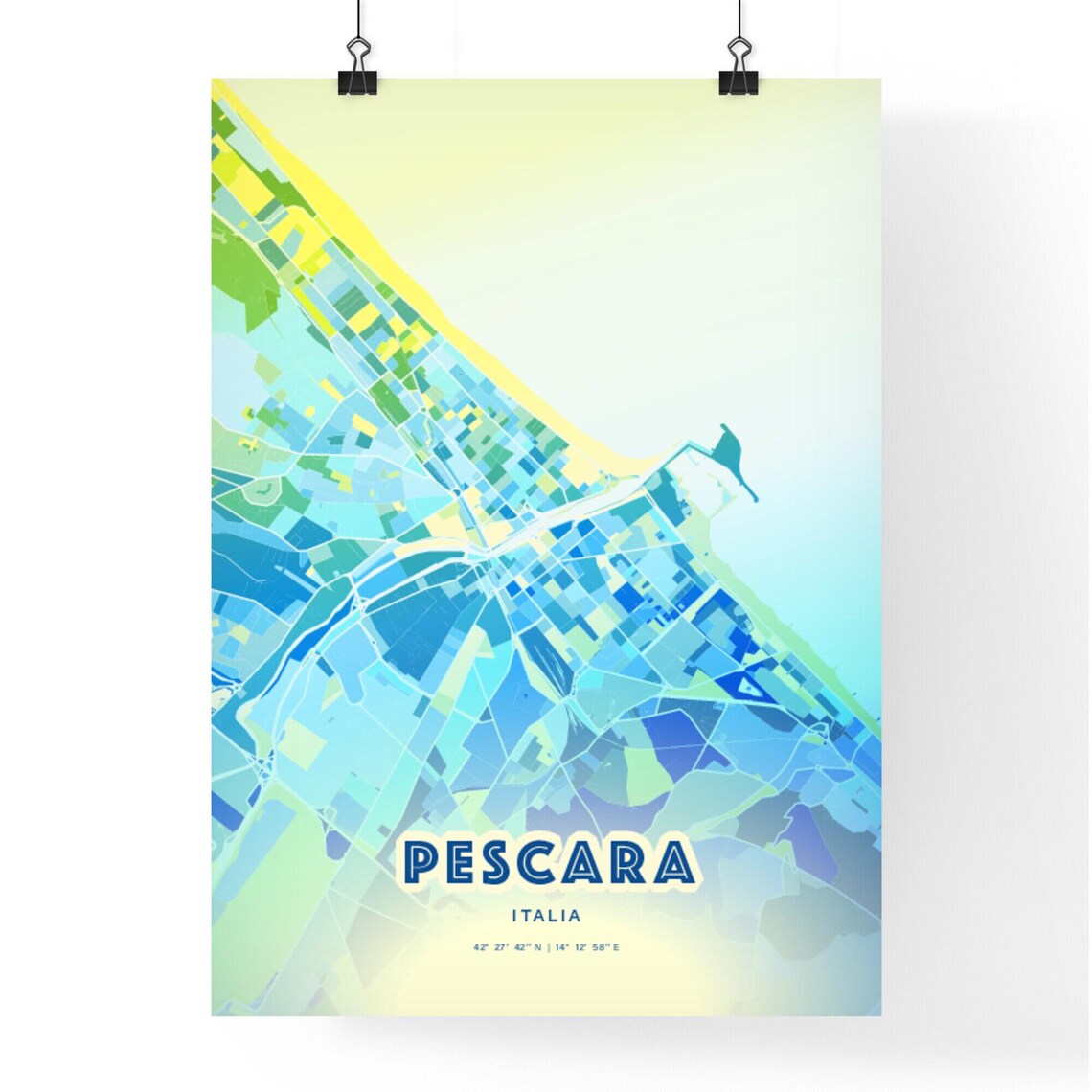 Pescara Italia Blue Green Expressive Coastal City Map Art Poster - Image 2