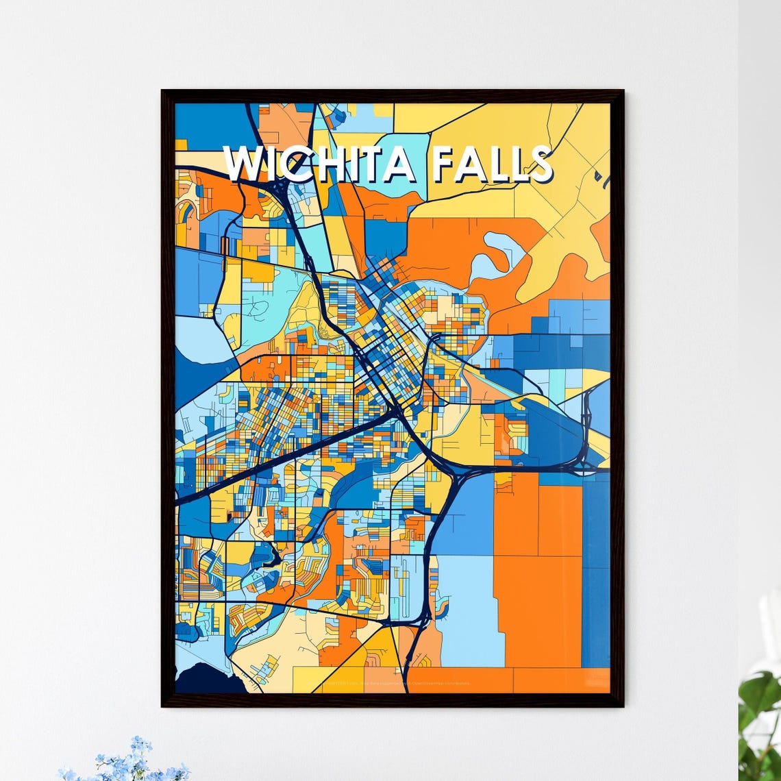 Wichita Falls Texas Bold Colorful City Map Art Print Wall Decor
