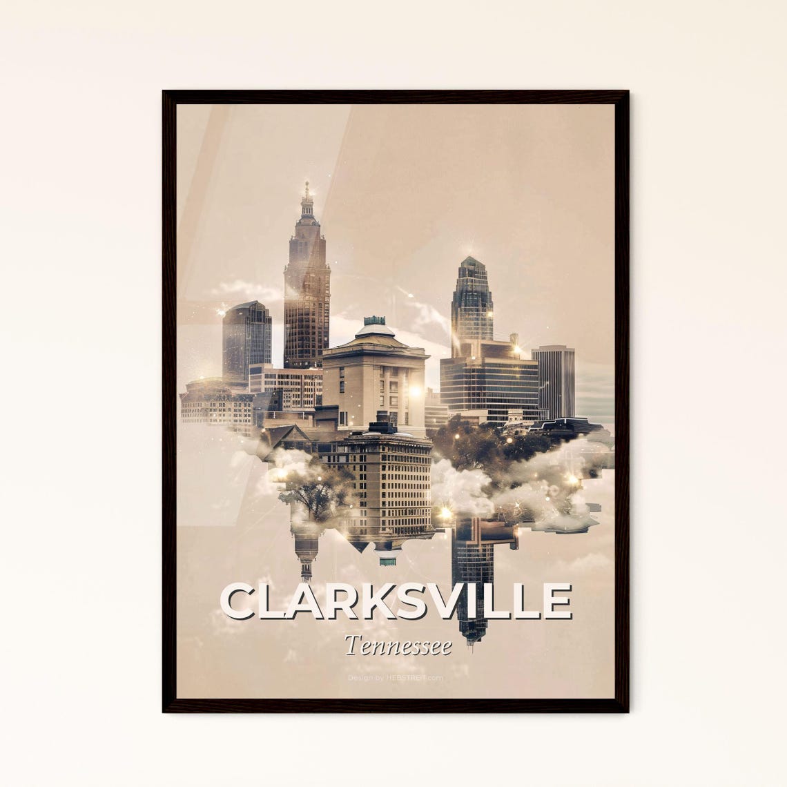 Clarksville Tennessee Floating Skyline Cloud Mirror Art Poster