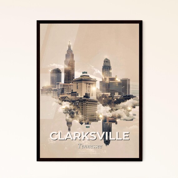 Clarksville Tennessee Floating Skyline Cloud Mirror Art Poster