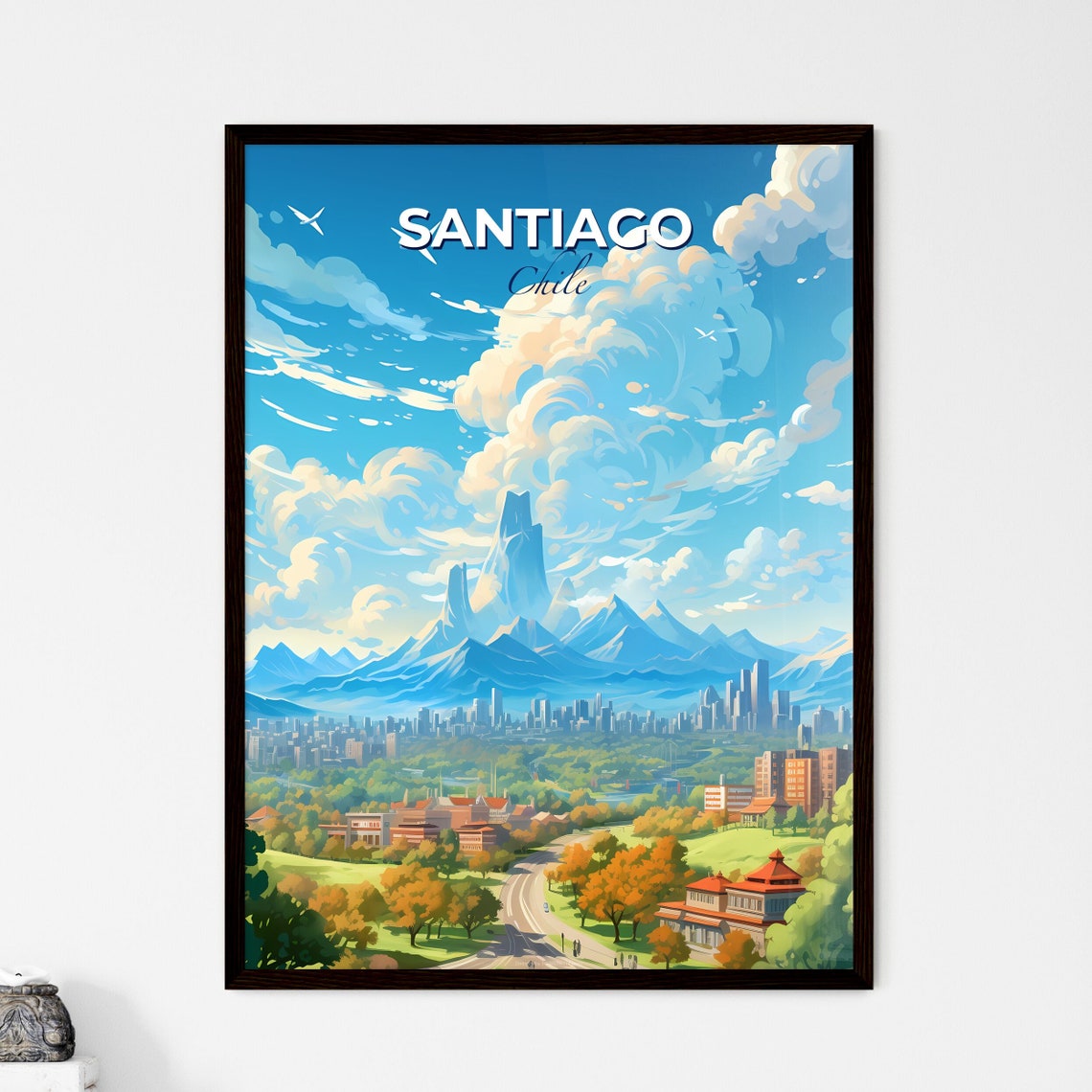 Santiago Chile Andes Mountains Skyline Park Green View Poster