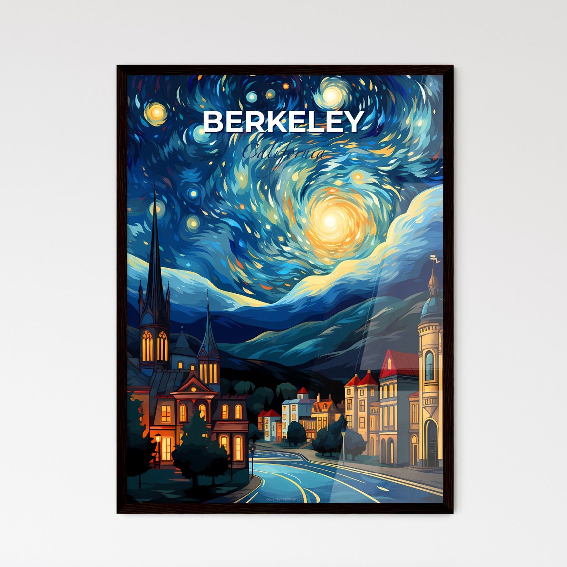 Berkeley California Starry Night City Skyline Painting Poster