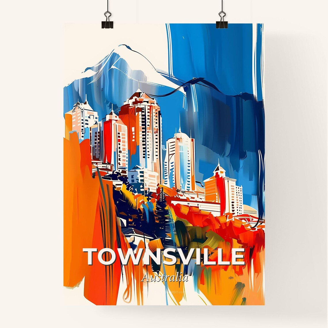 Townsville Australia Colorful City Skyline Painting Travel Poster - Image 4