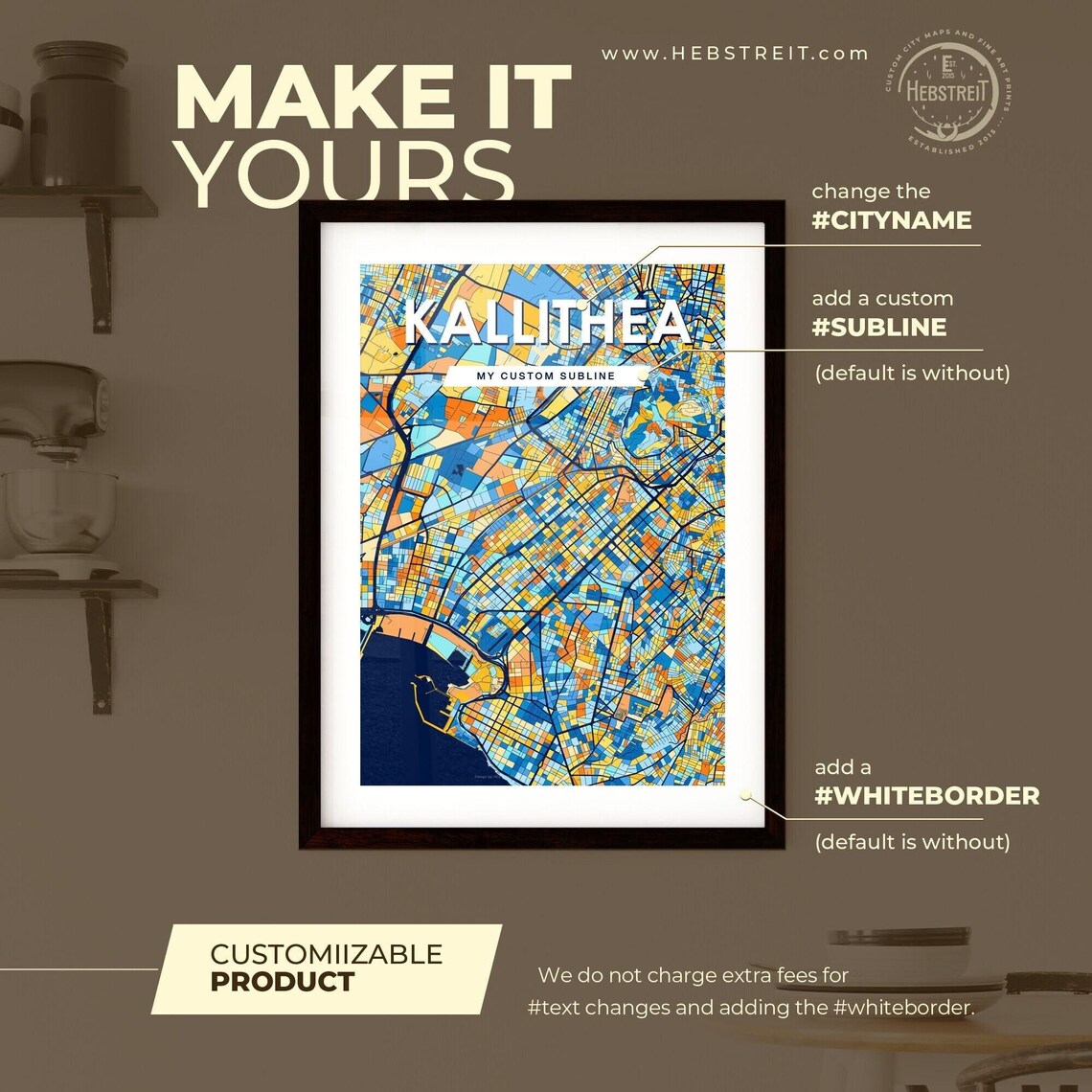 Kallithea Greece Colorful Street Map Artwork Modern City Home Decor Poster - Image 2