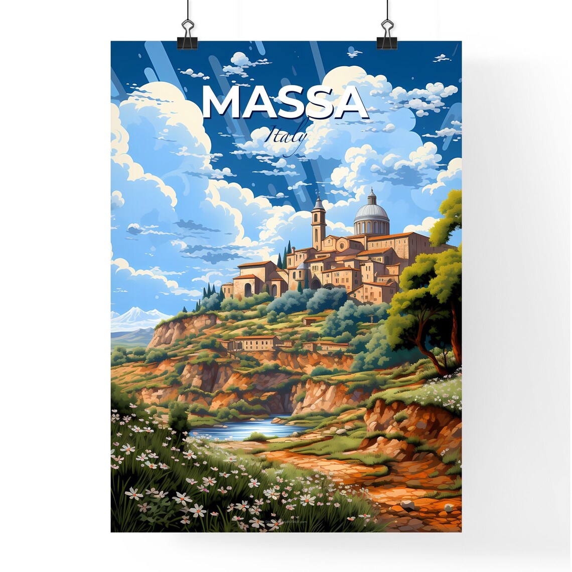 Massa Italy Cathedral Dome Hill Town Wildflower Meadow Poster - Image 4