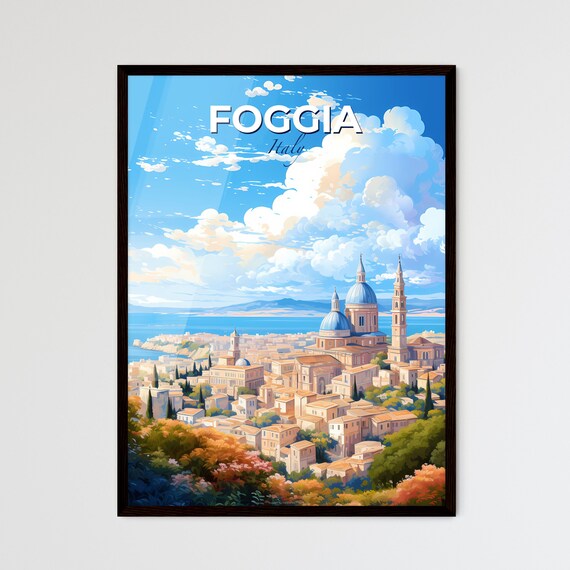 Foggia Italy Poster Illustrated Coastal City Blue Dome Travel Skyline Art