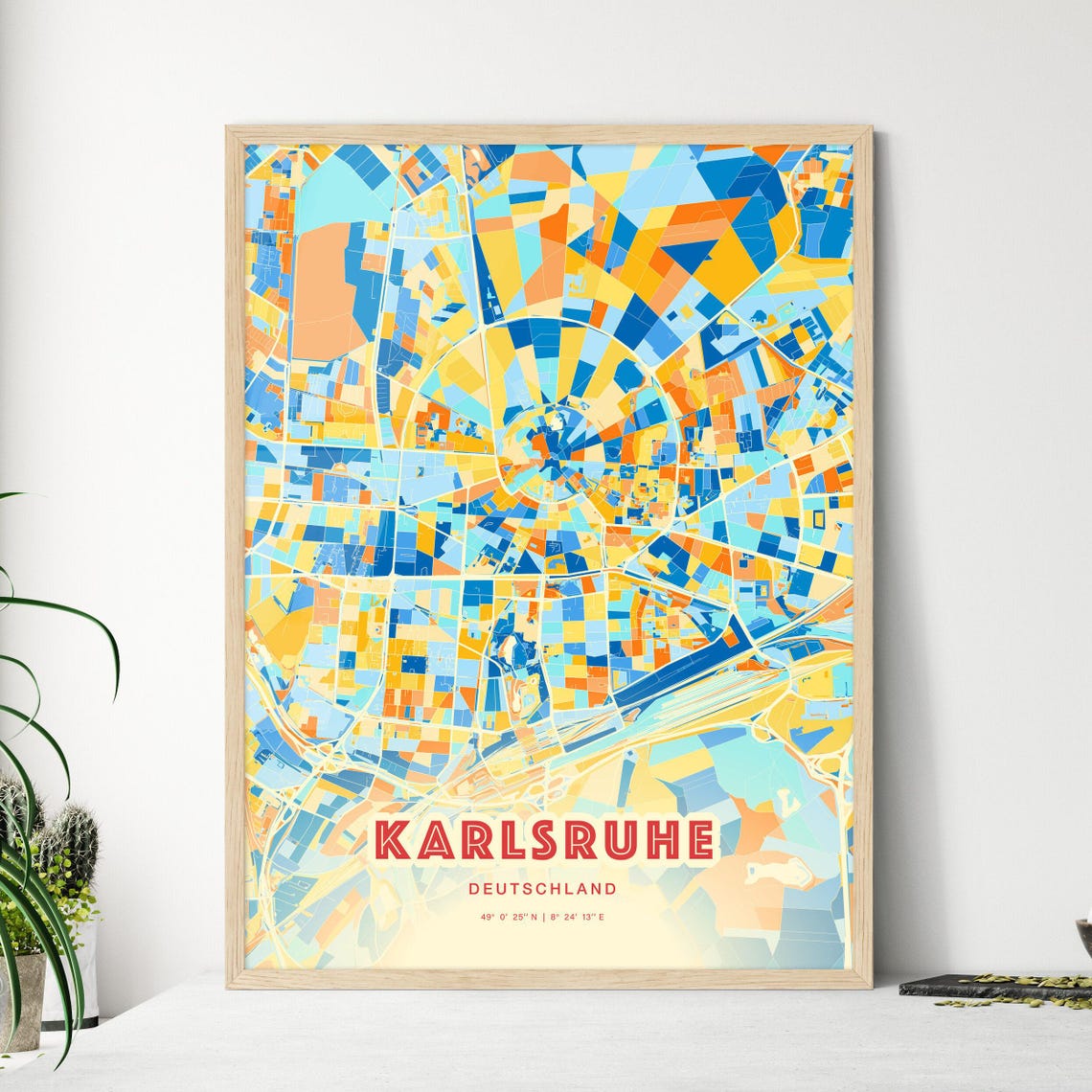 Karlsruhe Deutschland Colorful Blue Orange City Map Art Poster